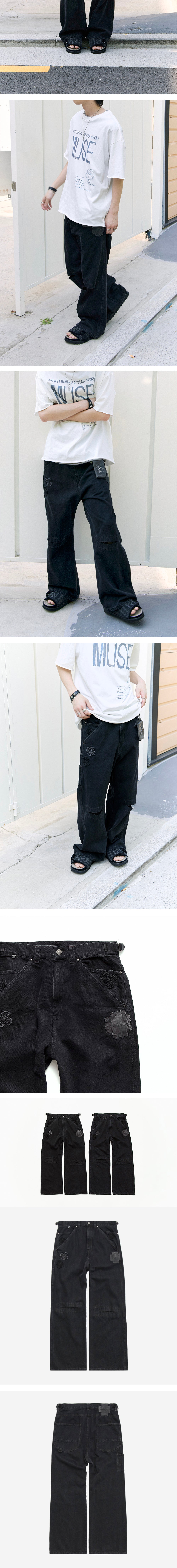 Polyteru - 1011 Cross Patched Denim Pants (Black) product image 4 | TRAB K-Fashion Australia