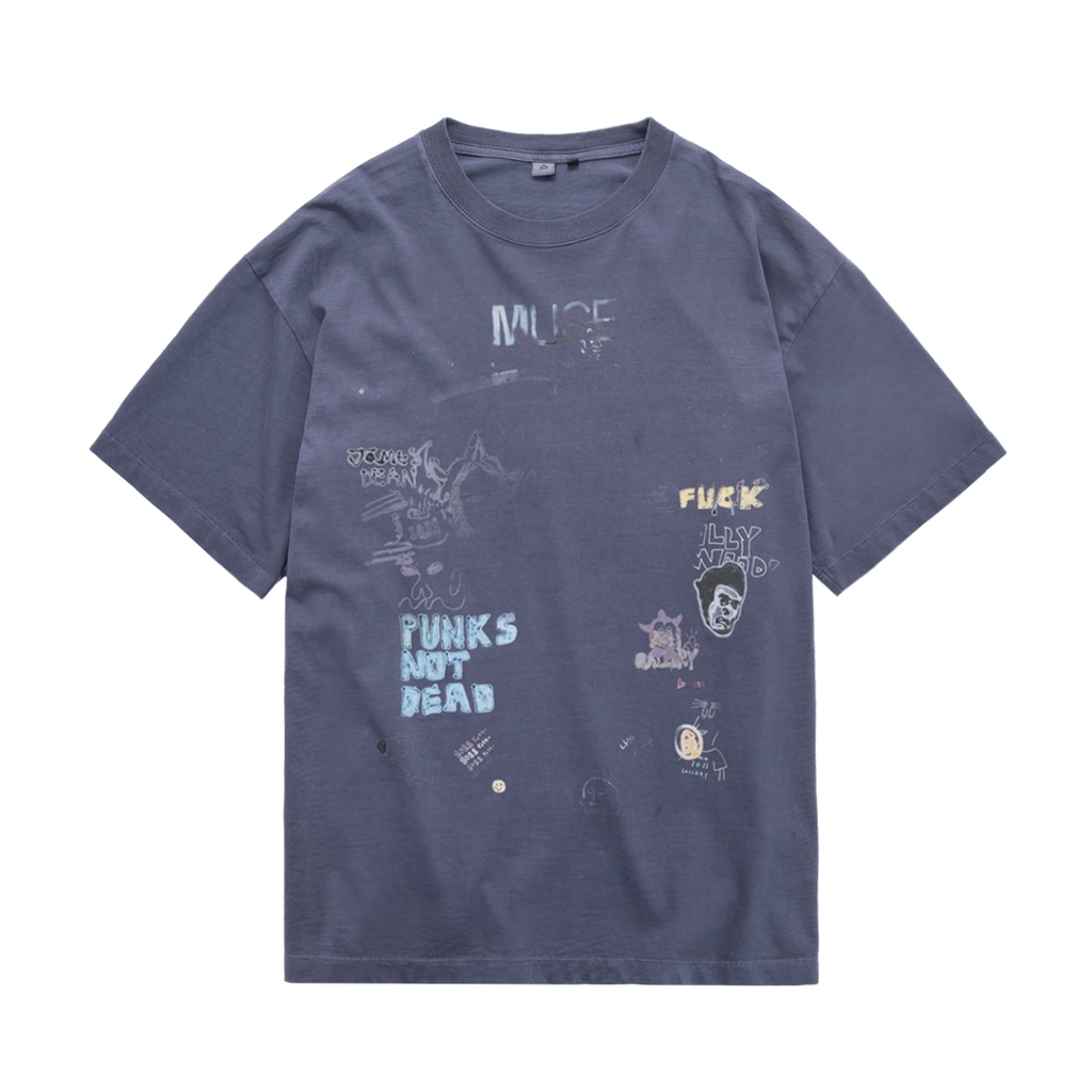 Polyteru - 1011 Doodle 1/2 Tee (Washed Navy) product image 1 | TRAB K-Fashion Australia