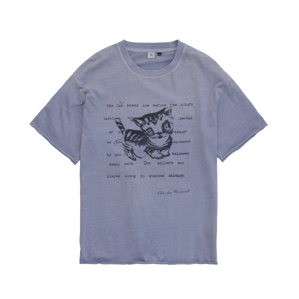 Polyteru - HANK Doodle Cat 1/2 Tee Raw Cut (Purple Blue) product image 1 | TRAB K-Fashion Australia