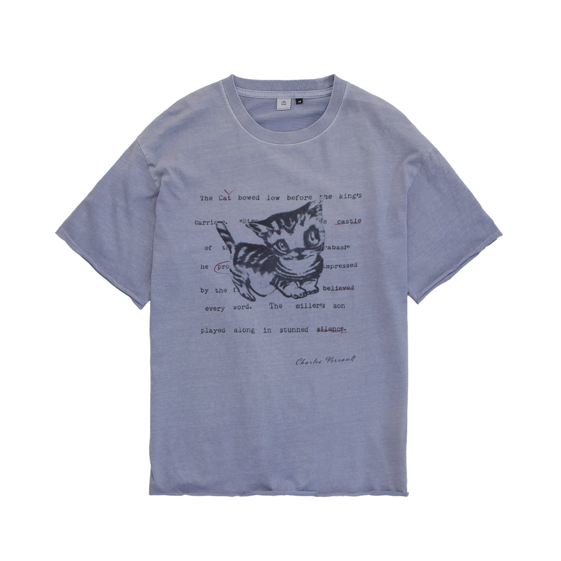 Polyteru - HANK Doodle Cat 1/2 Tee Raw Cut (Purple Blue) product image 1 | TRAB K-Fashion Australia