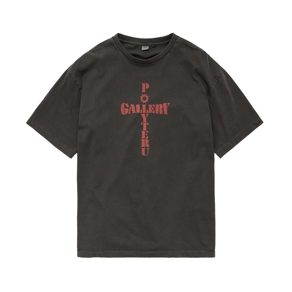 Polyteru - 1011 1/2 Graphic T Shirt 'Cross Tee' Washed (Charcoal Brown) product image 1 | TRAB K-Fashion Australia