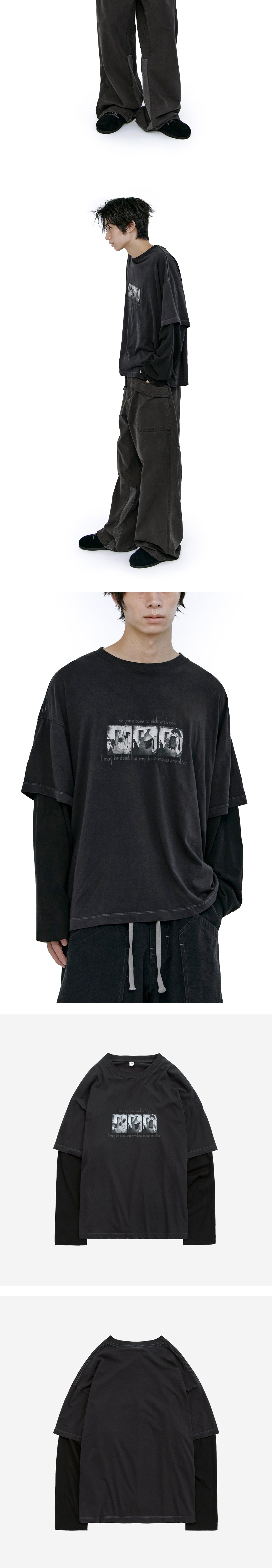 Polyteru - Graphic Double Layer Tee (Charcoal Black) product image 4 | TRAB K-Fashion Australia
