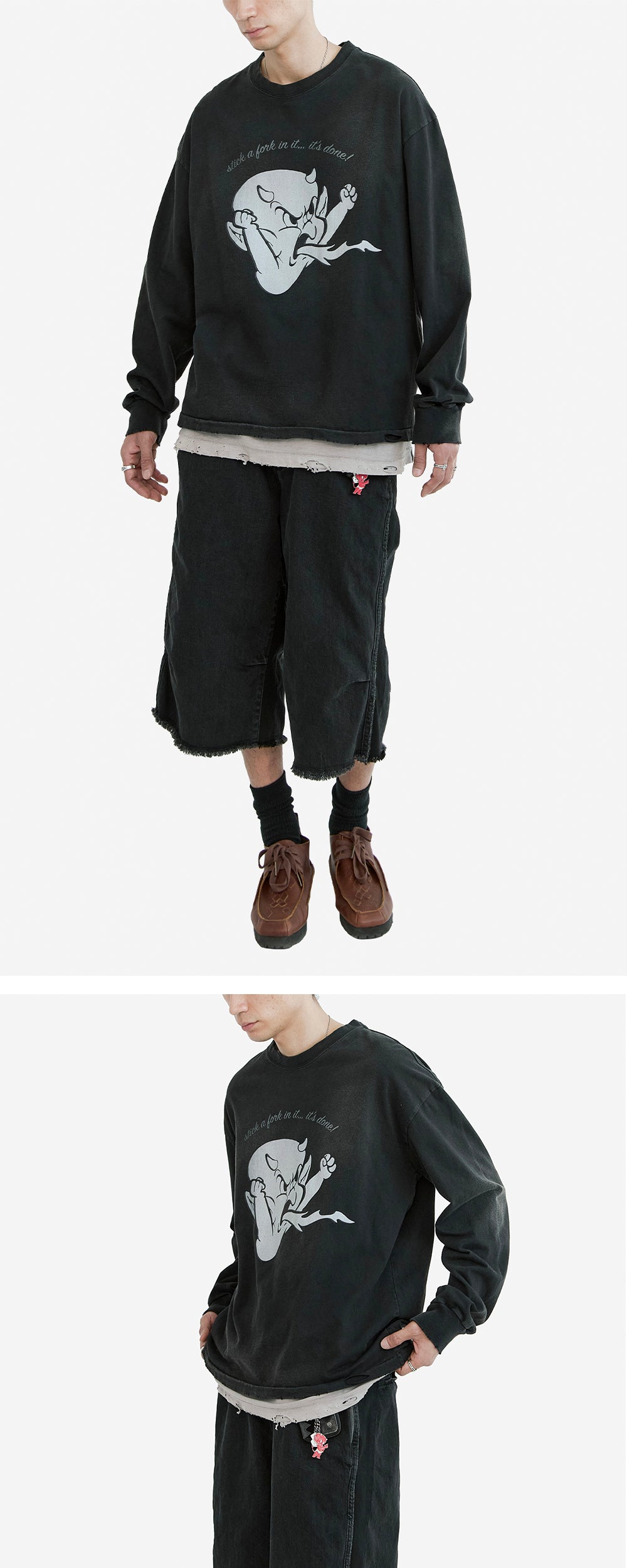 Polyteru - x Hot Stuff Long Sleeves 'Angry' Hard (Washed Charcoal) product image 3 | TRAB K-Fashion Australia