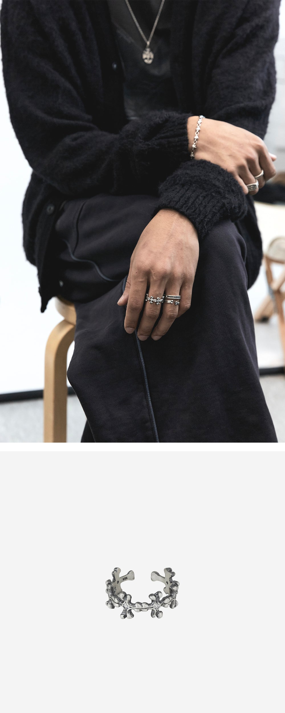 Polyteru - 925 Silver Ring 004 Floral (Cross Bone) product image 3 | TRAB K-Fashion Australia