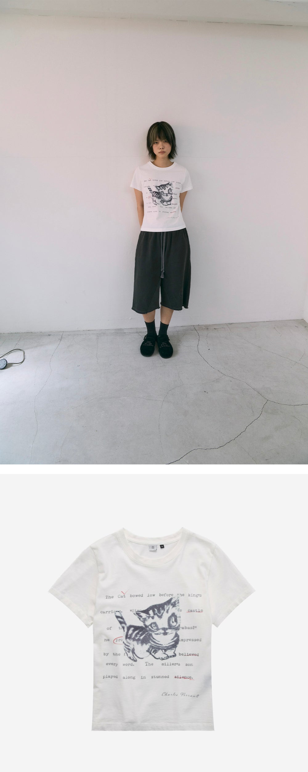 Polyteru - HANK Doodle Cat 1/2 Tee (White) product image 3 | TRAB K-Fashion Australia