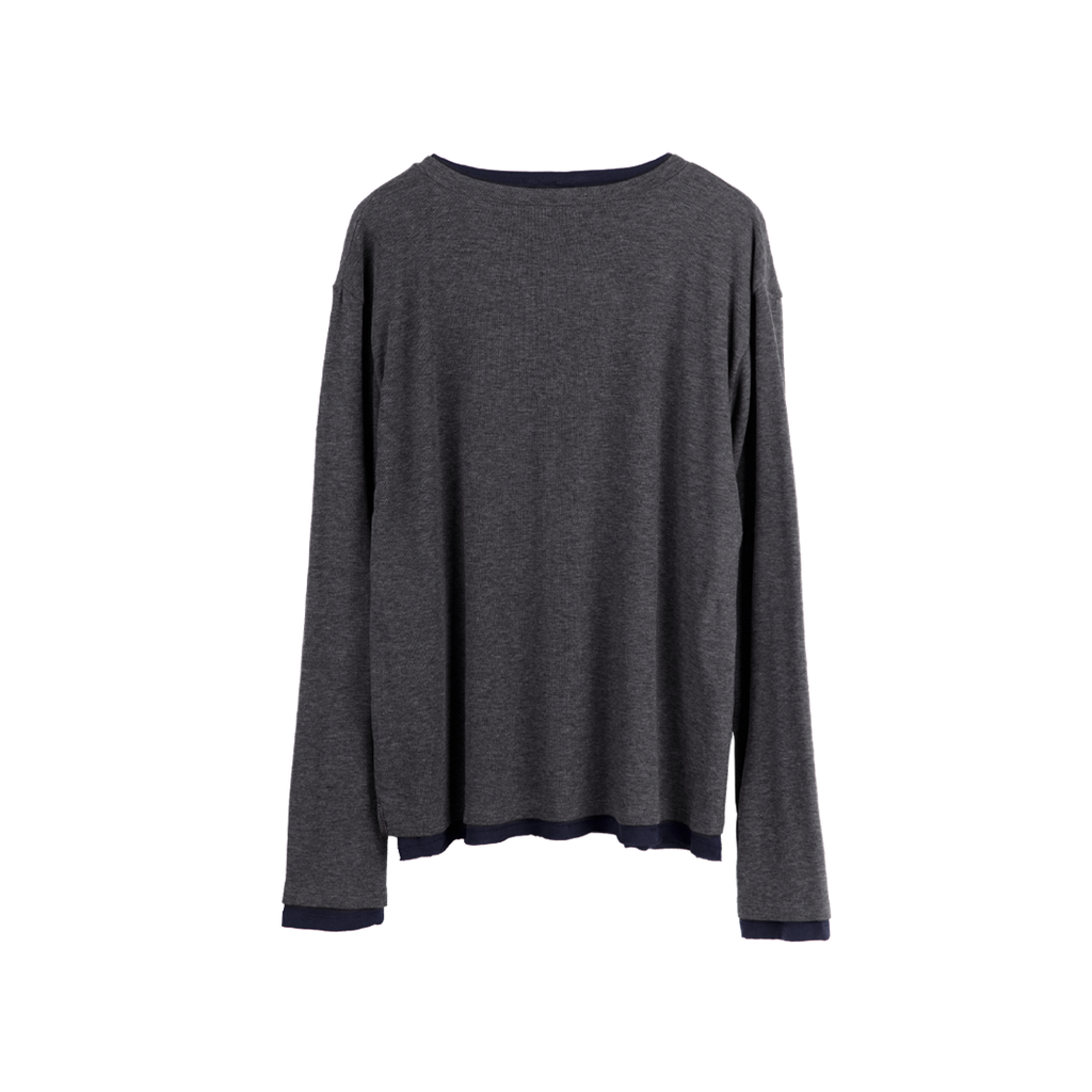 Polyteru - V-Neck Knit Layered Long Sleeves Charcoal + (Navy) product image 2 | TRAB K-Fashion Australia