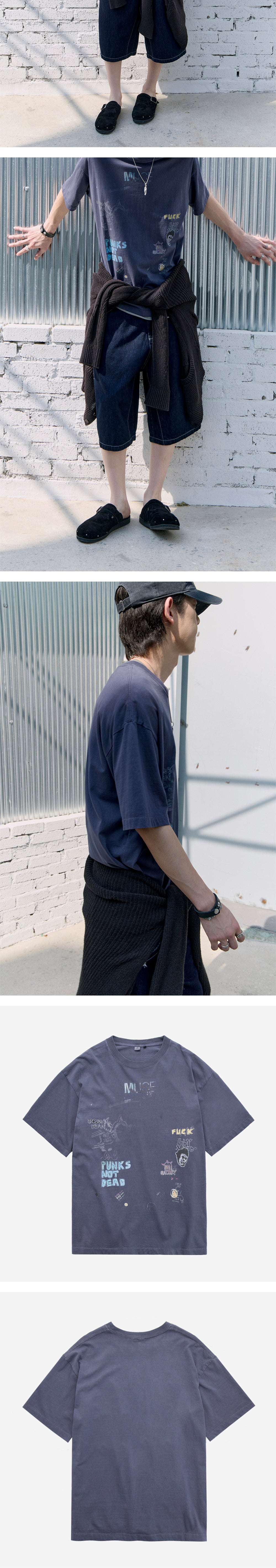 Polyteru - 1011 Doodle 1/2 Tee (Washed Navy) product image 4 | TRAB K-Fashion Australia