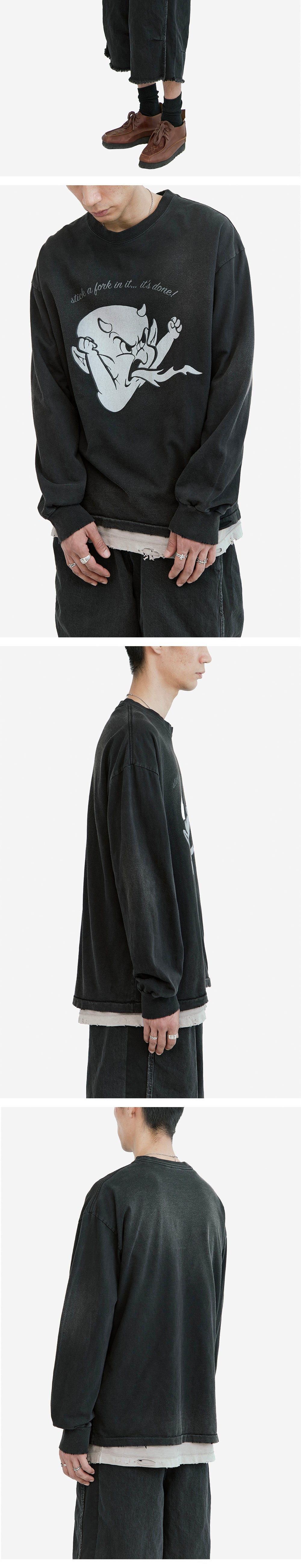 Polyteru - x Hot Stuff Long Sleeves 'Angry' Hard (Washed Charcoal) product image 4 | TRAB K-Fashion Australia