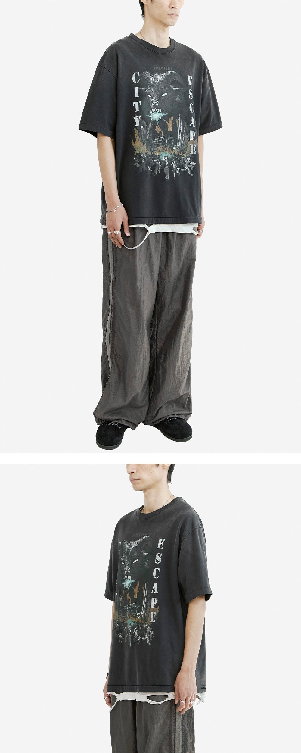 Polyteru - Glossy Track Pants (Khaki Gray) product image 4 | TRAB K-Fashion Australia