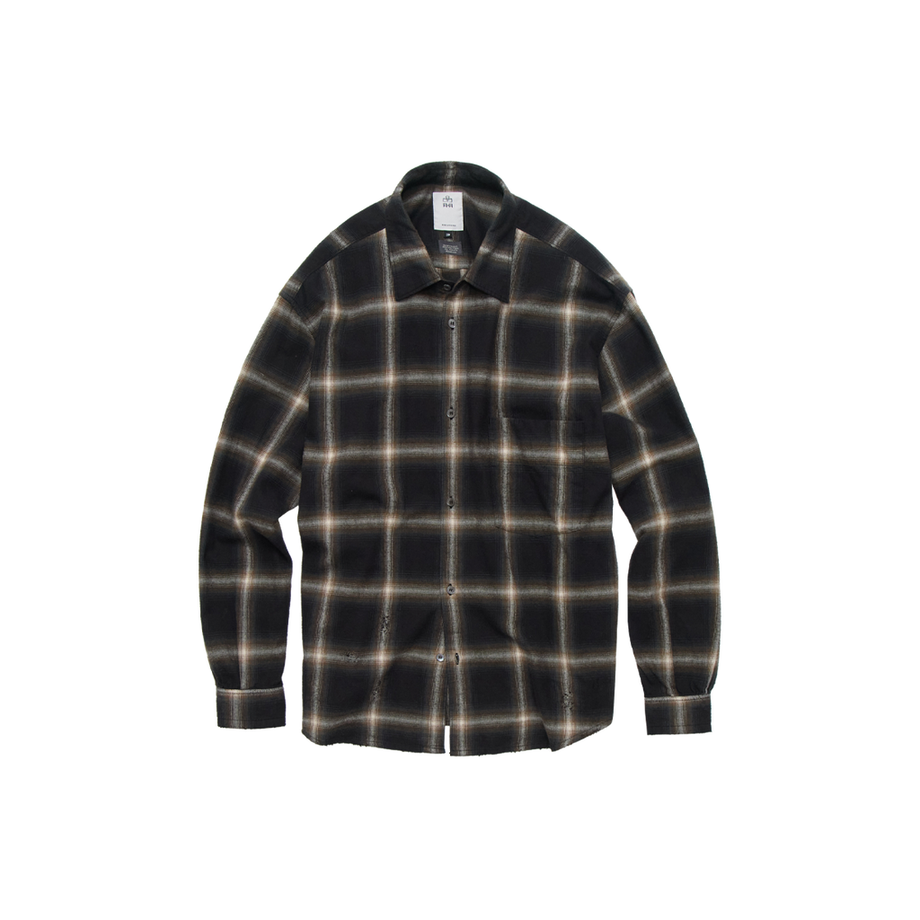 Polyteru - Loosed Check Shirt Damaged (Ink Brown) product image 1 | TRAB K-Fashion Australia