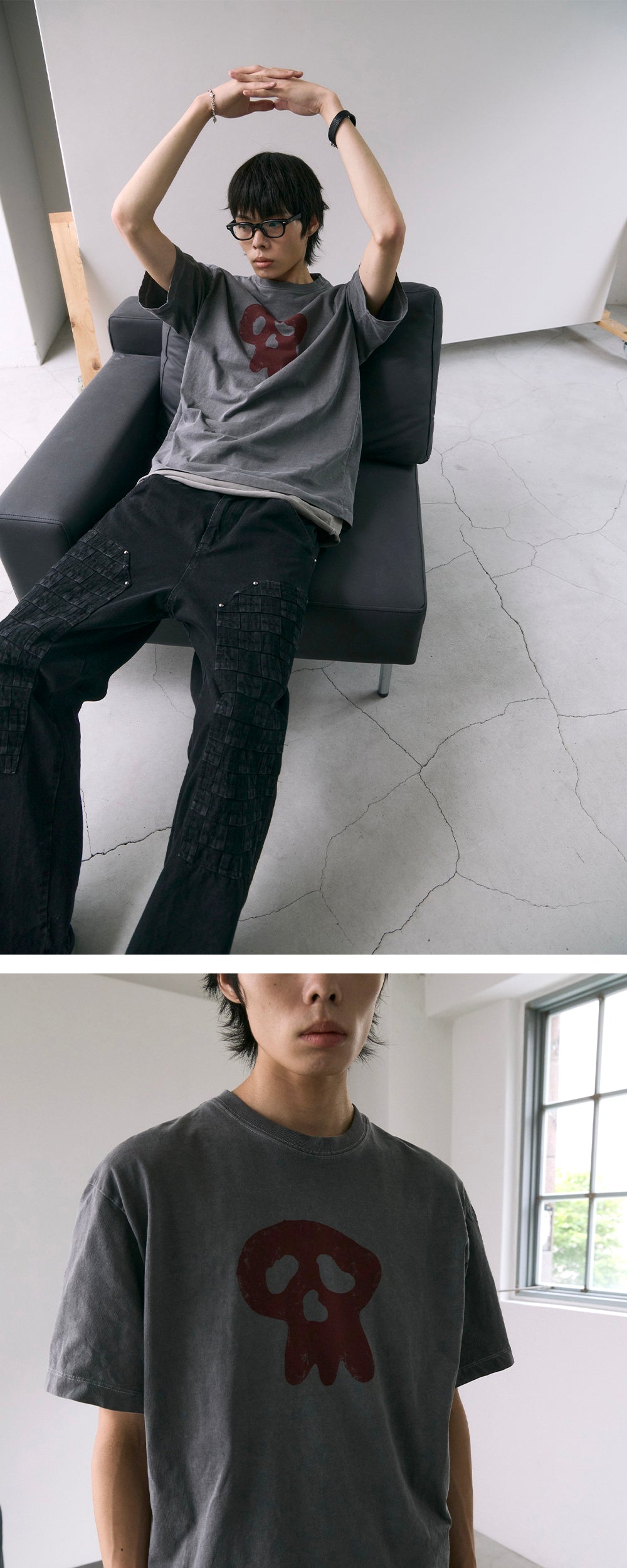 Polyteru - HANK Sad Skull 1/2 Tee (Charcoal) product image 3 | TRAB K-Fashion Australia