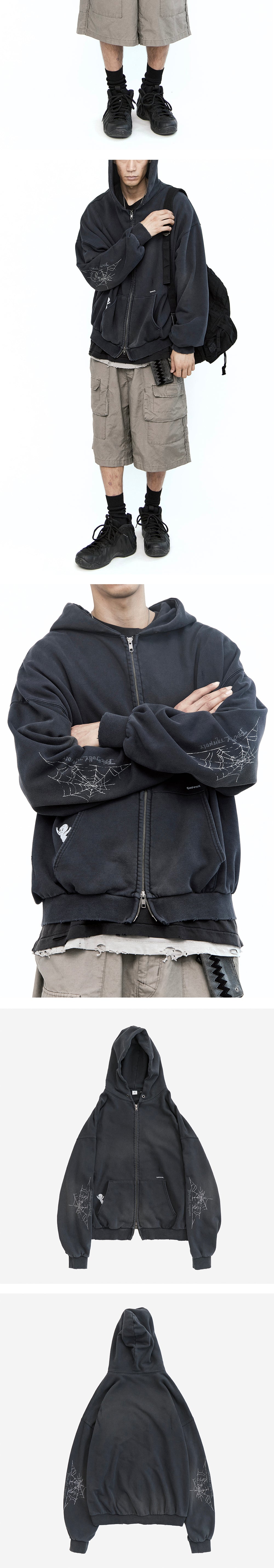 Polyteru - x Casper Zip Hoodie 'Spider's Web' Hard (Washed Ink) product image 3 | TRAB K-Fashion Australia