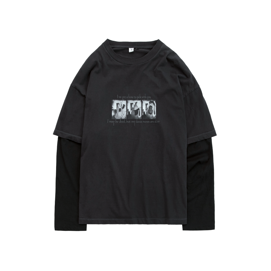 Polyteru - Graphic Double Layer Tee (Charcoal Black) product image 1 | TRAB K-Fashion Australia