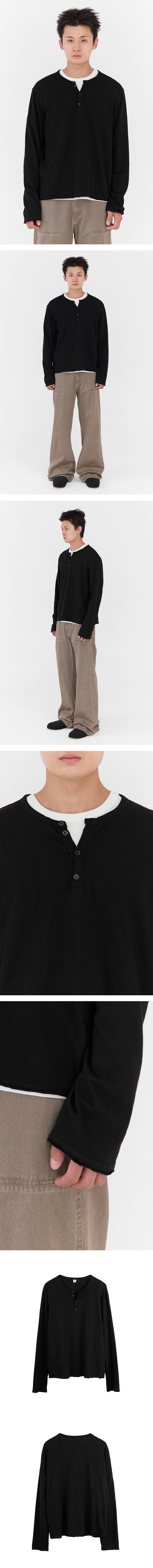 Polyteru - Slub Henley Neck Long Sleeves (Black) product image 3 | TRAB K-Fashion Australia