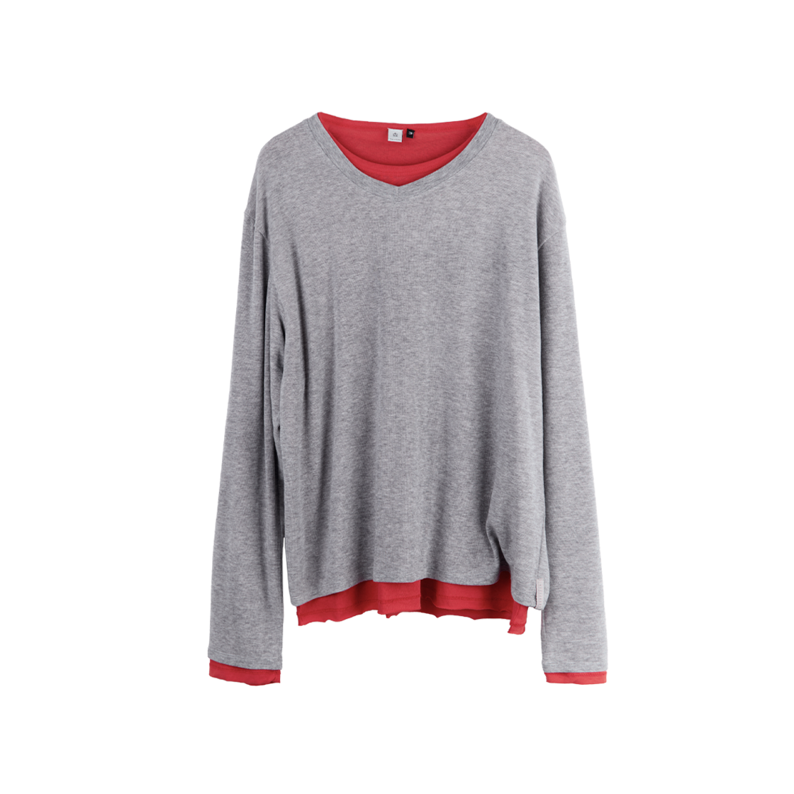 Polyteru - V-Neck Knit Layered Long Sleeves Melange Gray + (Red) product image 1 | TRAB K-Fashion Australia