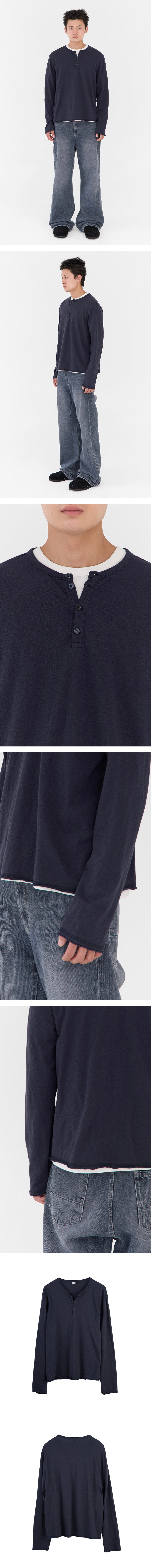 Polyteru - Slub Henley Neck Long Sleeves (Navy) product image 3 | TRAB K-Fashion Australia