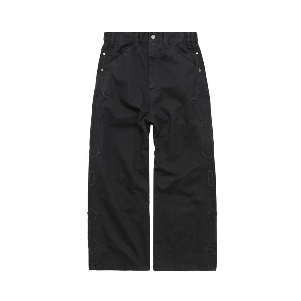 Polyteru - 1011 Fleur Patched Pants (Washed Black) product image 1 | TRAB K-Fashion Australia