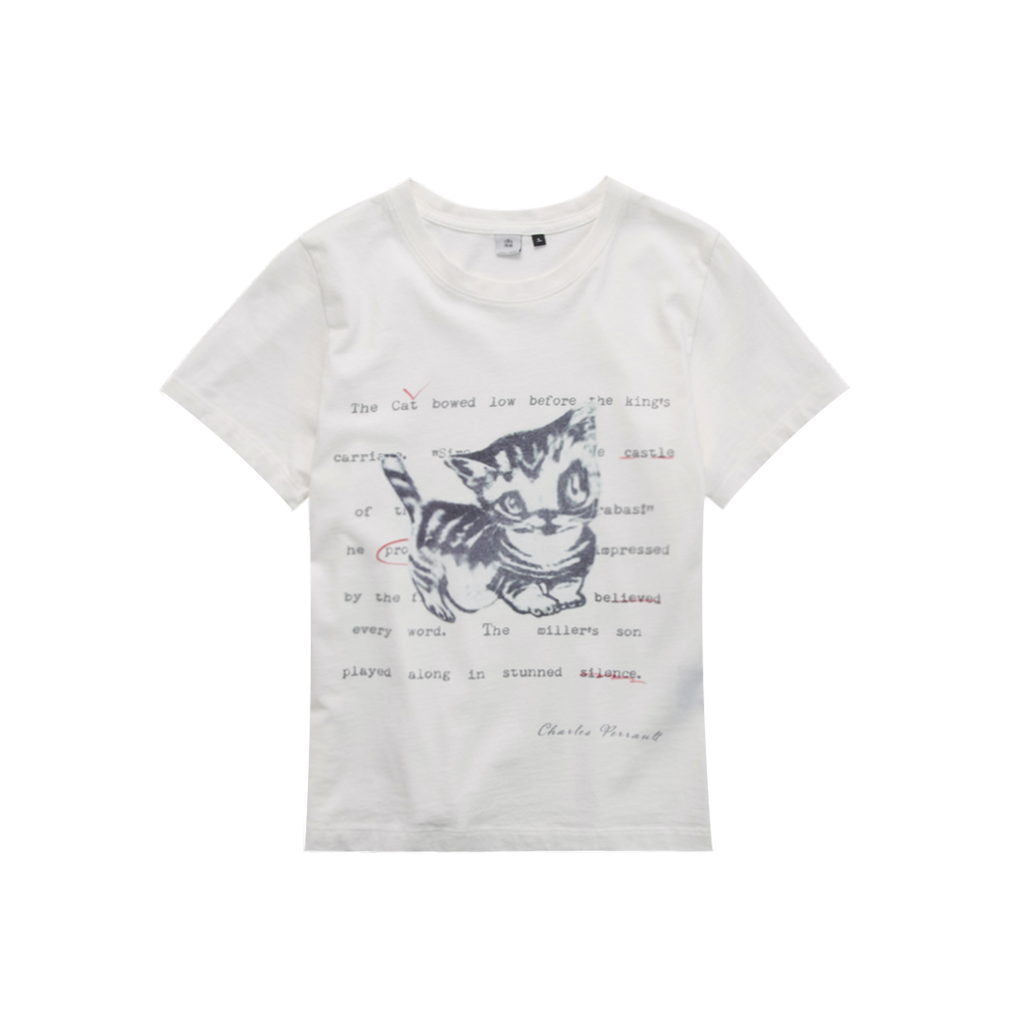 Polyteru - HANK Doodle Cat 1/2 Tee (White) product image 1 | TRAB K-Fashion Australia