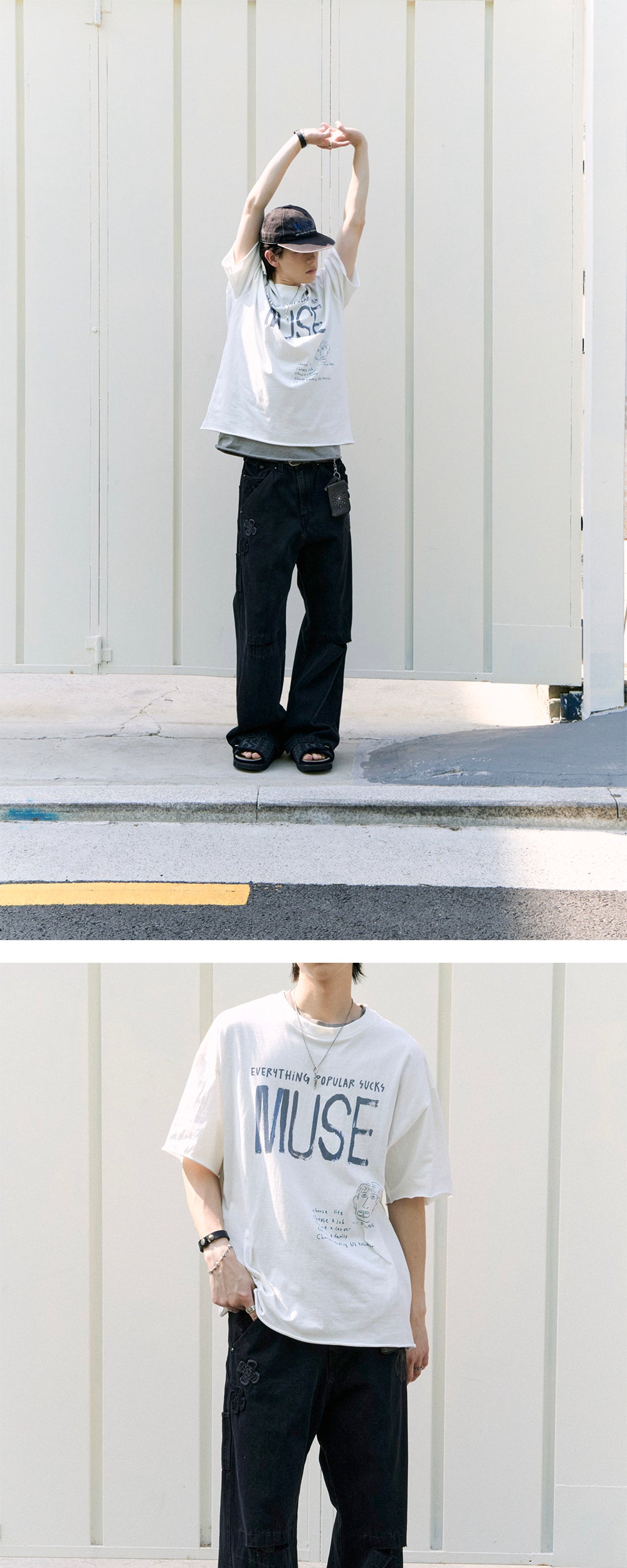 Polyteru - 1011 Lettering Muse 1/2 Tee Raw Cut (Used White) product image 3 | TRAB K-Fashion Australia