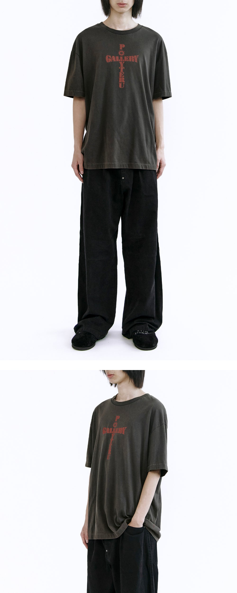 Polyteru - 1011 1/2 Graphic T Shirt 'Cross Tee' Washed (Charcoal Brown) product image 3 | TRAB K-Fashion Australia