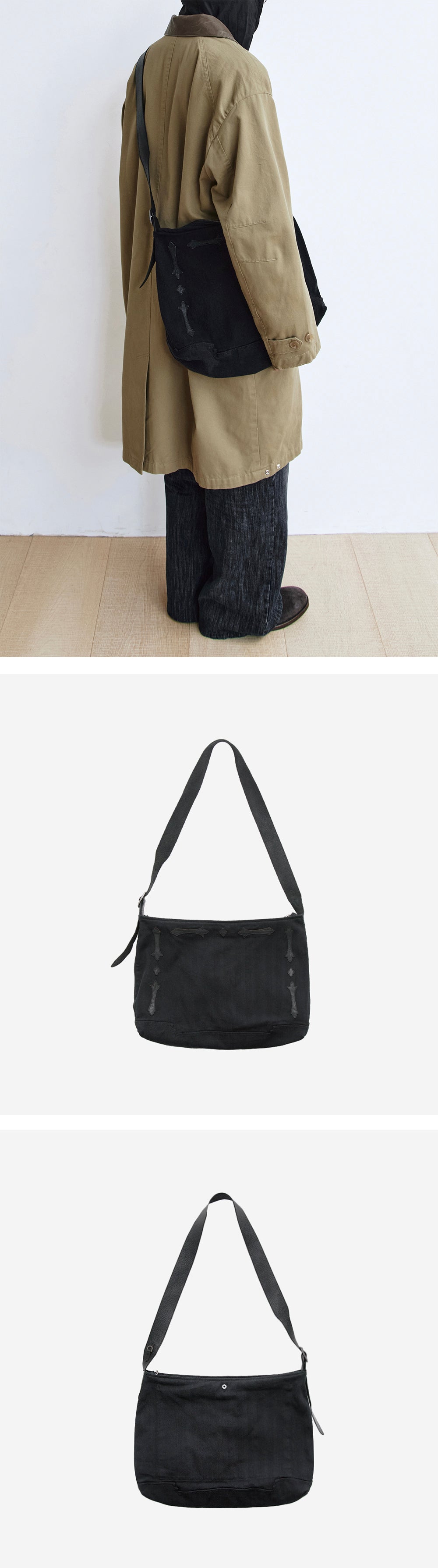 Polyteru - 1011 Fleur Patched Cross Bag (Striped Black) product image 3 | TRAB K-Fashion Australia