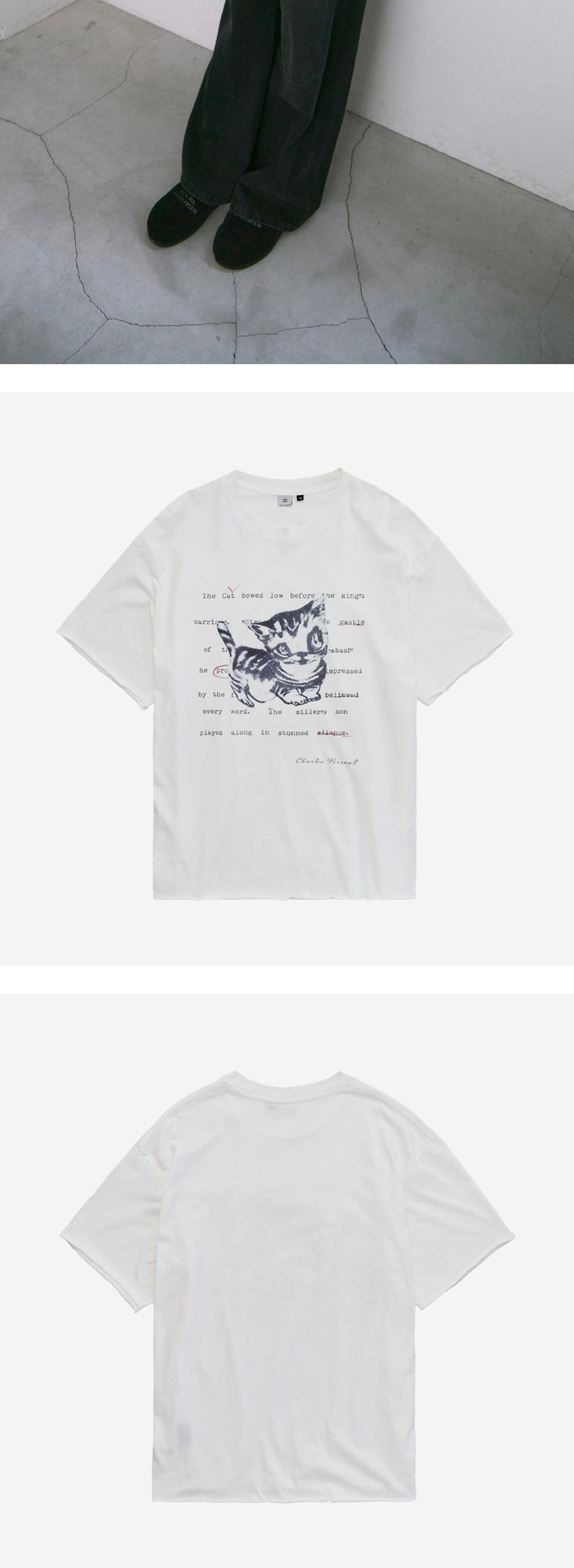 Polyteru - HANK Doodle Cat 1/2 Tee Raw (Cut White) product image 4 | TRAB K-Fashion Australia
