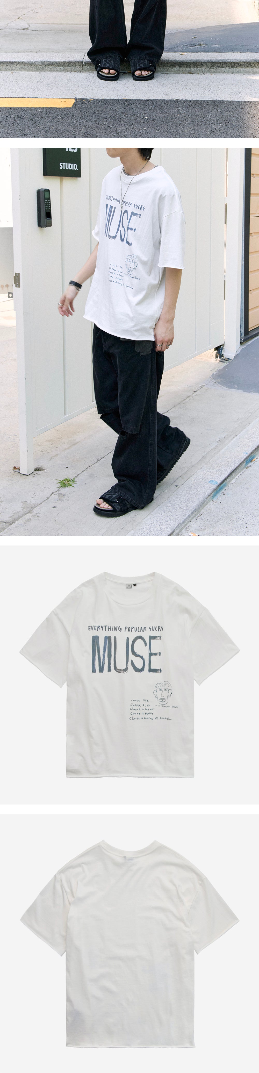 Polyteru - 1011 Lettering Muse 1/2 Tee Raw Cut (Used White) product image 4 | TRAB K-Fashion Australia