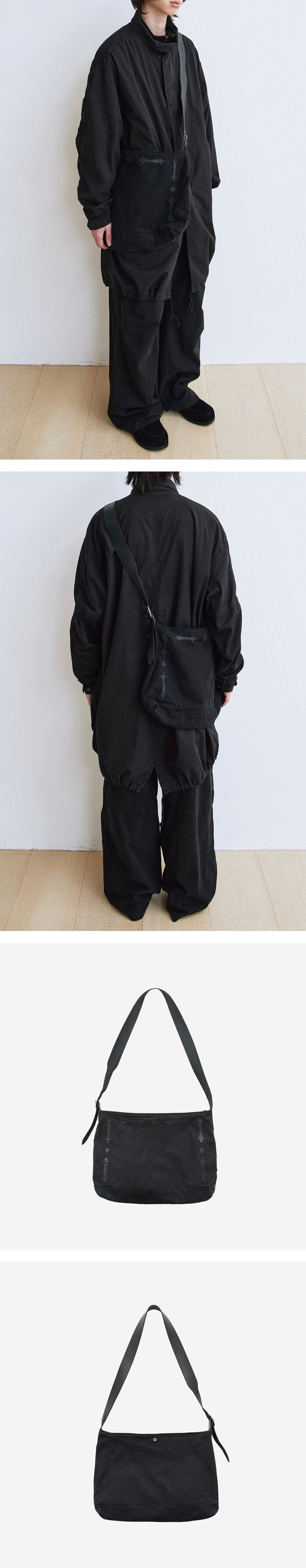 Polyteru - 1011 Fleur Patched Cross Bag (Washed Black) product image 3 | TRAB K-Fashion Australia