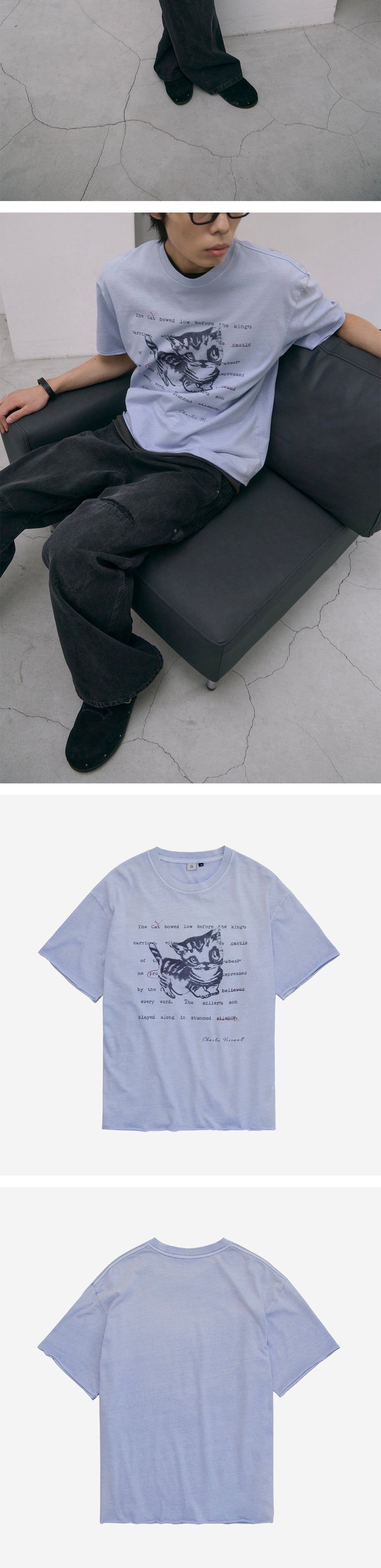 Polyteru - HANK Doodle Cat 1/2 Tee Raw Cut (Light Blue) product image 4 | TRAB K-Fashion Australia