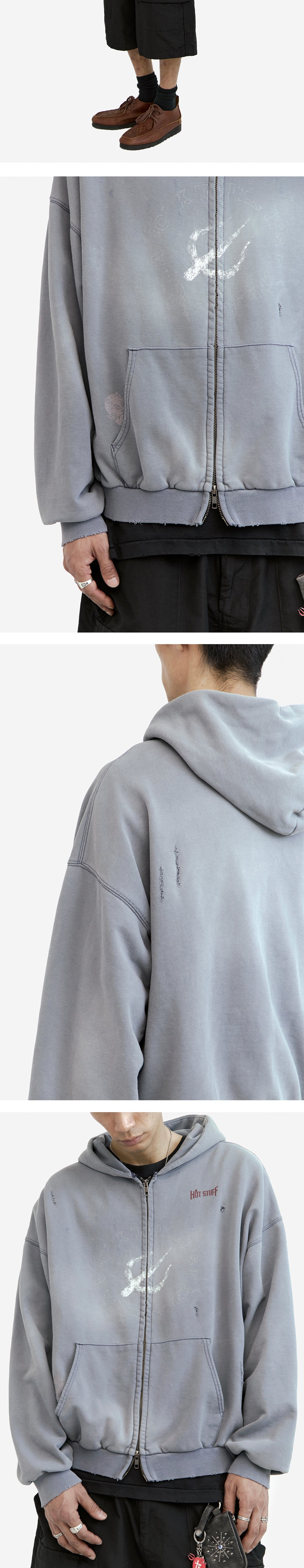 Polyteru - x Hot Stuff Zip Hoodie 'Spear' Hard (Washed Blue) product image 4 | TRAB K-Fashion Australia