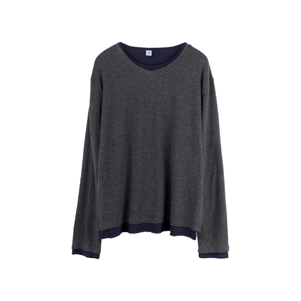 Polyteru - V-Neck Knit Layered Long Sleeves Charcoal + (Navy) product image 1 | TRAB K-Fashion Australia