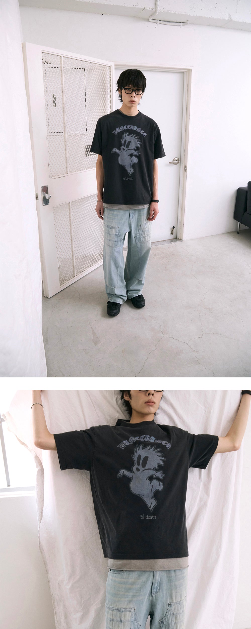 Polyteru - HANK Dancing Ghost 1/2 Tee (Washed Black) product image 3 | TRAB K-Fashion Australia