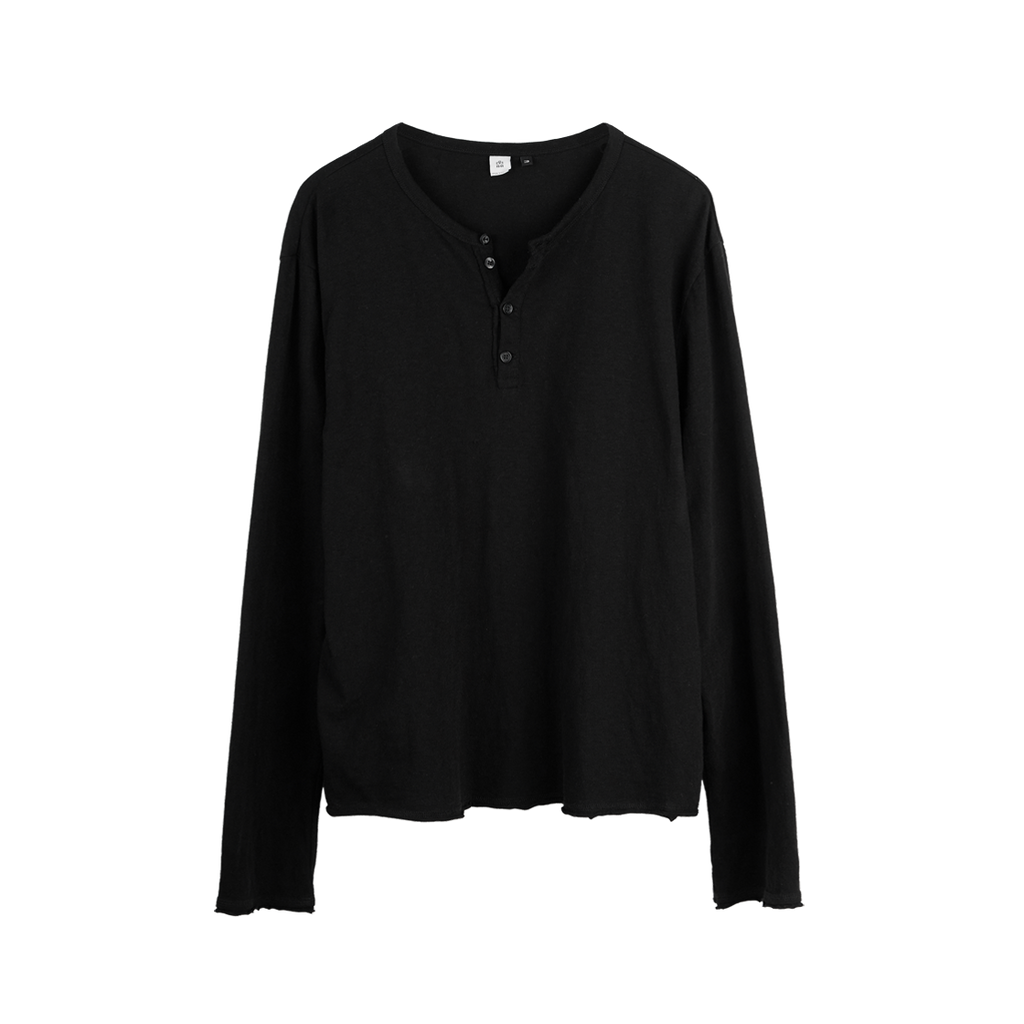 Polyteru - Slub Henley Neck Long Sleeves (Black) product image 1 | TRAB K-Fashion Australia