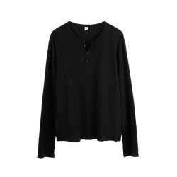 Polyteru - Slub Henley Neck Long Sleeves (Black) product image 1 | TRAB K-Fashion Australia