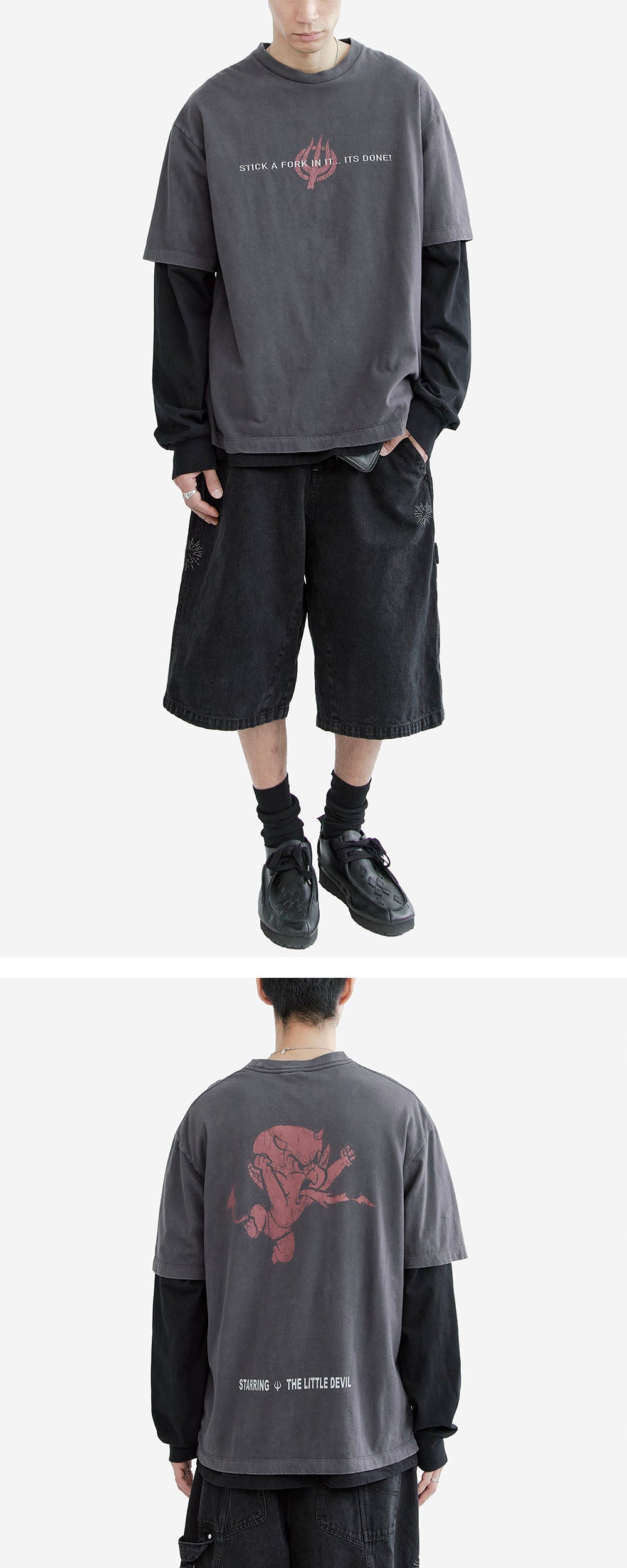 Polyteru - x Hot Stuff 1/2 Sleeves Lettering (Purple Gray) product image 3 | TRAB K-Fashion Australia
