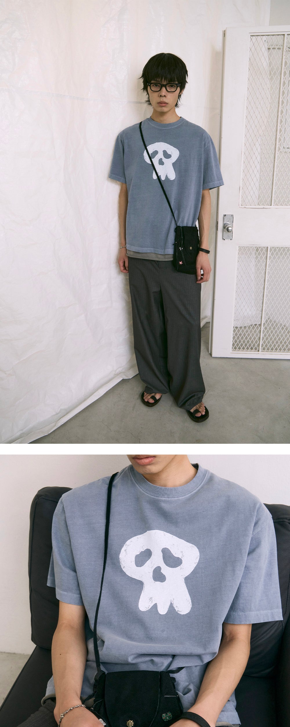 Polyteru - HANK Sad Skull 1/2 Tee (Blue) product image 3 | TRAB K-Fashion Australia