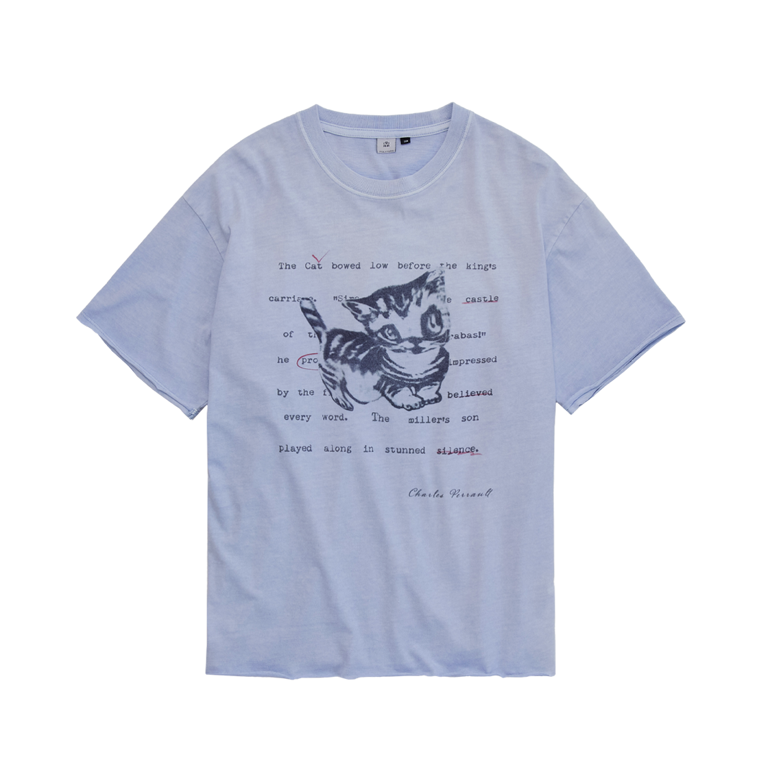 Polyteru - HANK Doodle Cat 1/2 Tee Raw Cut (Light Blue) product image 1 | TRAB K-Fashion Australia