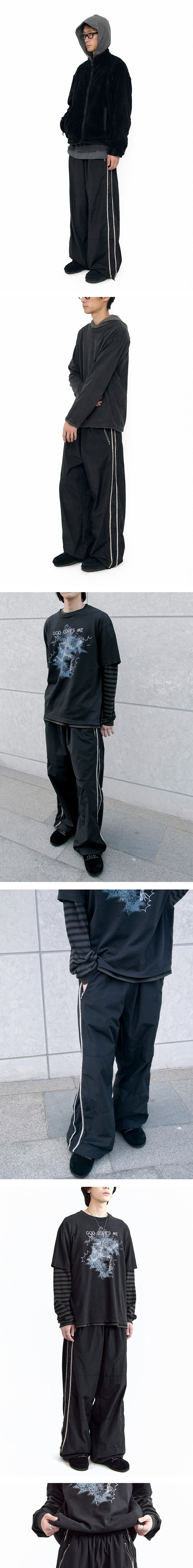 Polyteru - 1011 Nylon Track Pants Floral (Piped Black) product image 3 | TRAB K-Fashion Australia