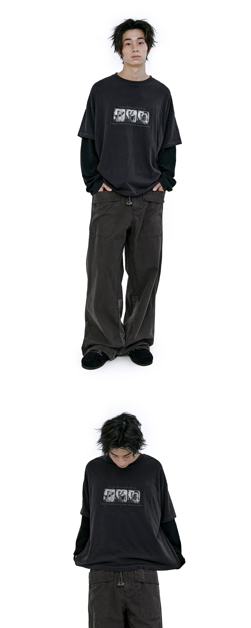 Polyteru - Graphic Double Layer Tee (Charcoal Black) product image 3 | TRAB K-Fashion Australia