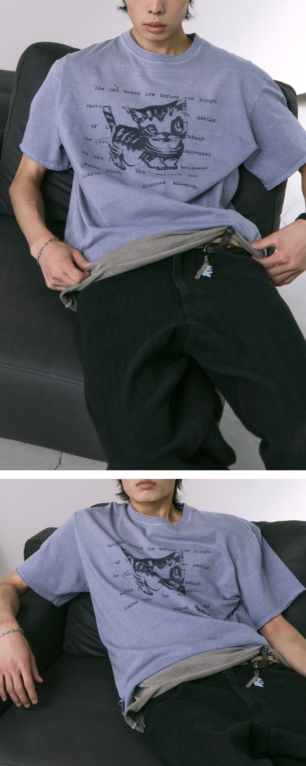 Polyteru - HANK Doodle Cat 1/2 Tee Raw Cut (Purple Blue) product image 3 | TRAB K-Fashion Australia