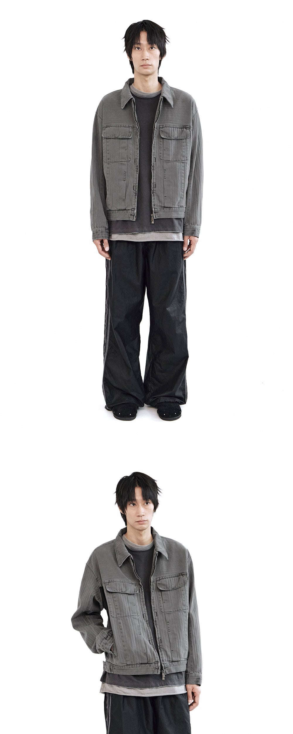 Polyteru - HBT Zip Trucker Jacket (Gray) product image 3 | TRAB K-Fashion Australia