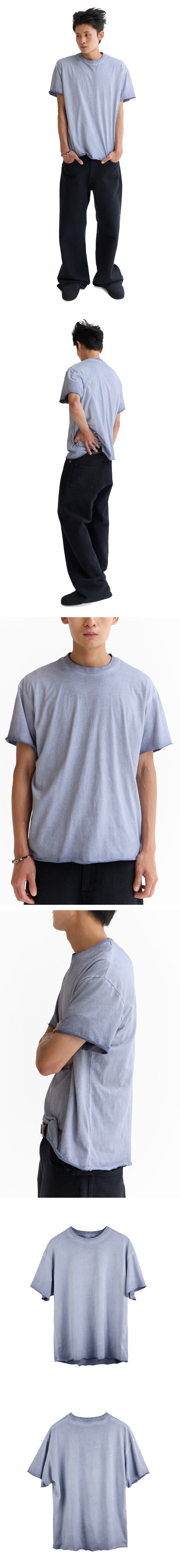 Polyteru - Fog 1/2 Tee Raw Cut Hard Washed (Light Blue) product image 3 | TRAB K-Fashion Australia