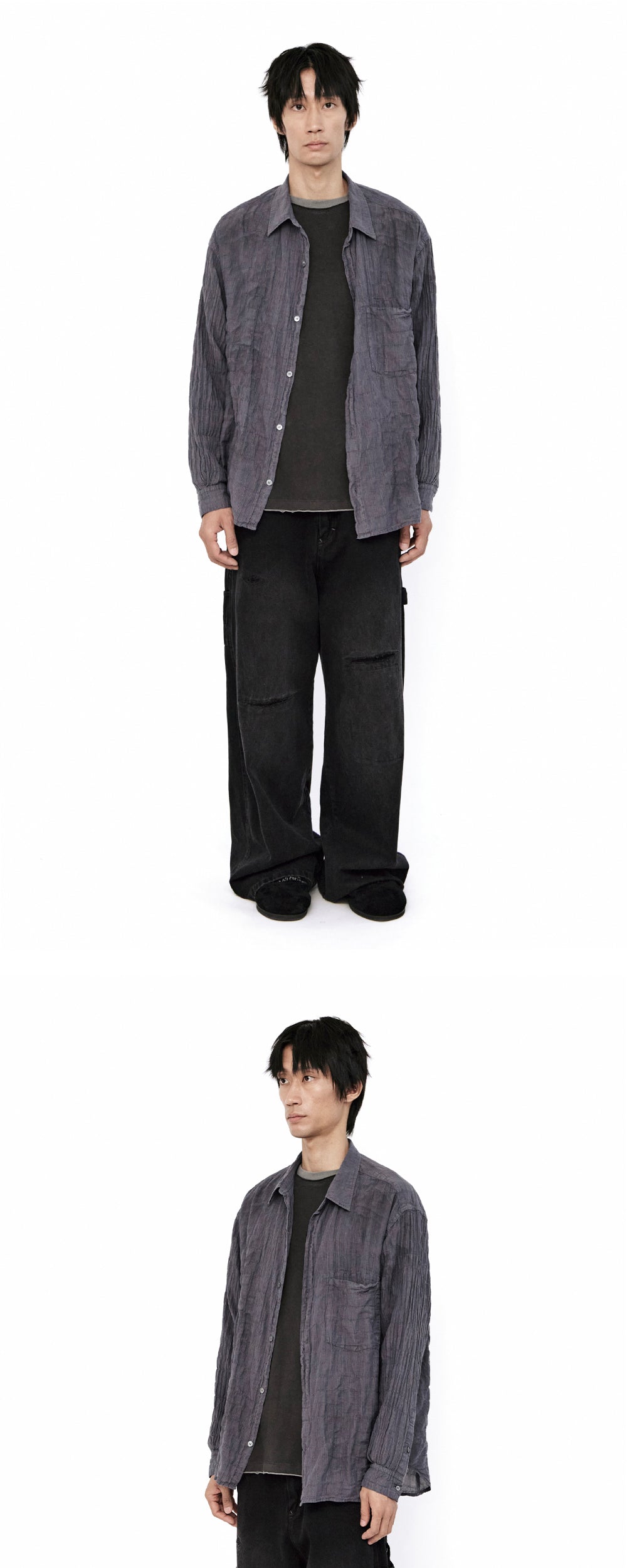 Polyteru - Striped Shirts Dirty Dyed (Purple Gray) product image 3 | TRAB K-Fashion Australia