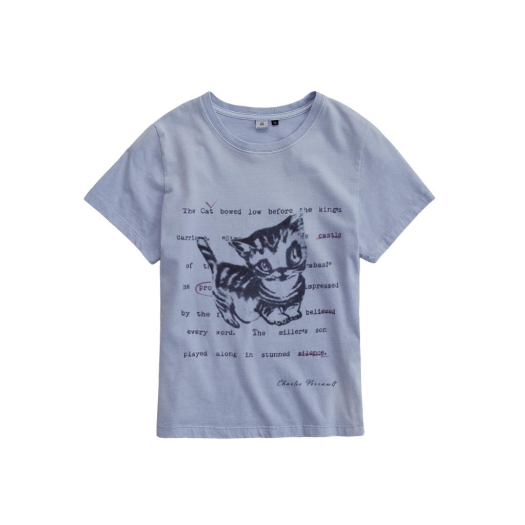 Polyteru - HANK Doodle Cat 1/2 Tee (Light Blue) product image 1 | TRAB K-Fashion Australia