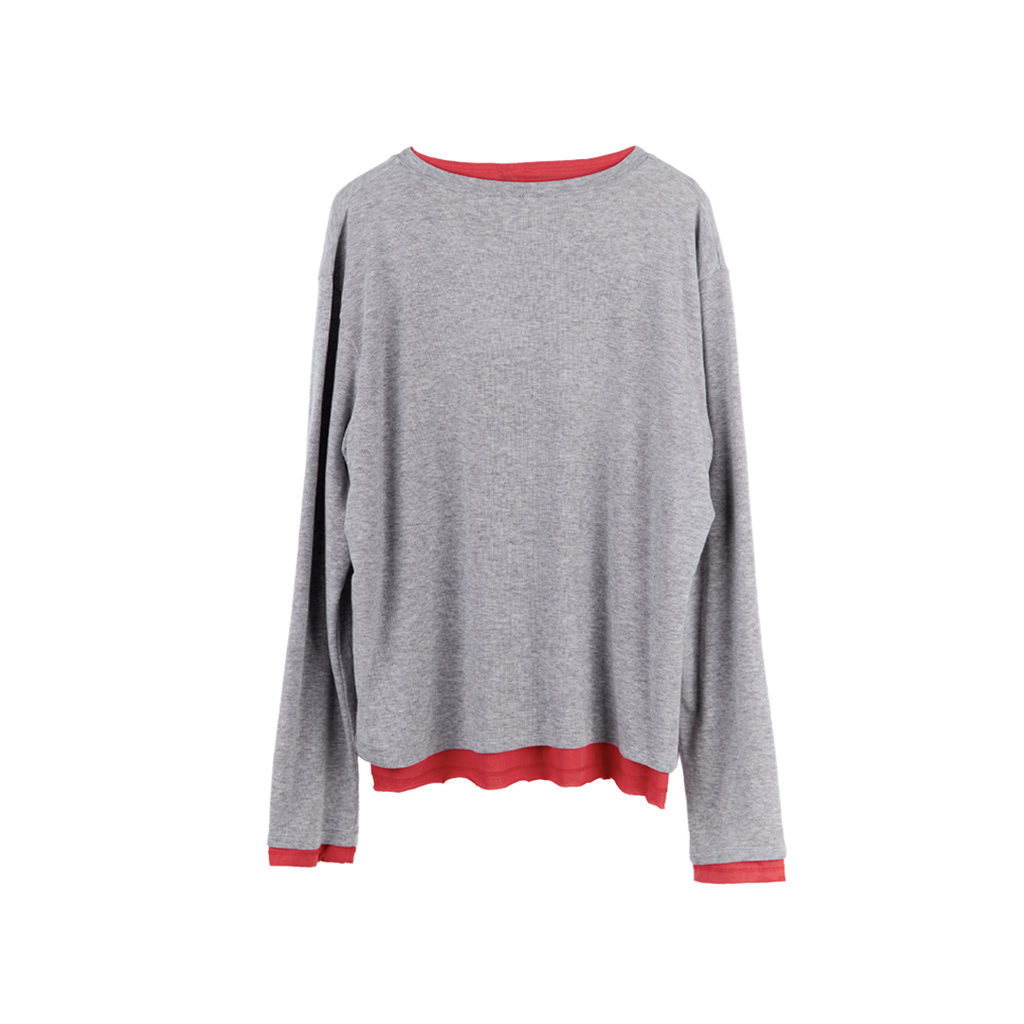 Polyteru - V-Neck Knit Layered Long Sleeves Melange Gray + (Red) product image 2 | TRAB K-Fashion Australia
