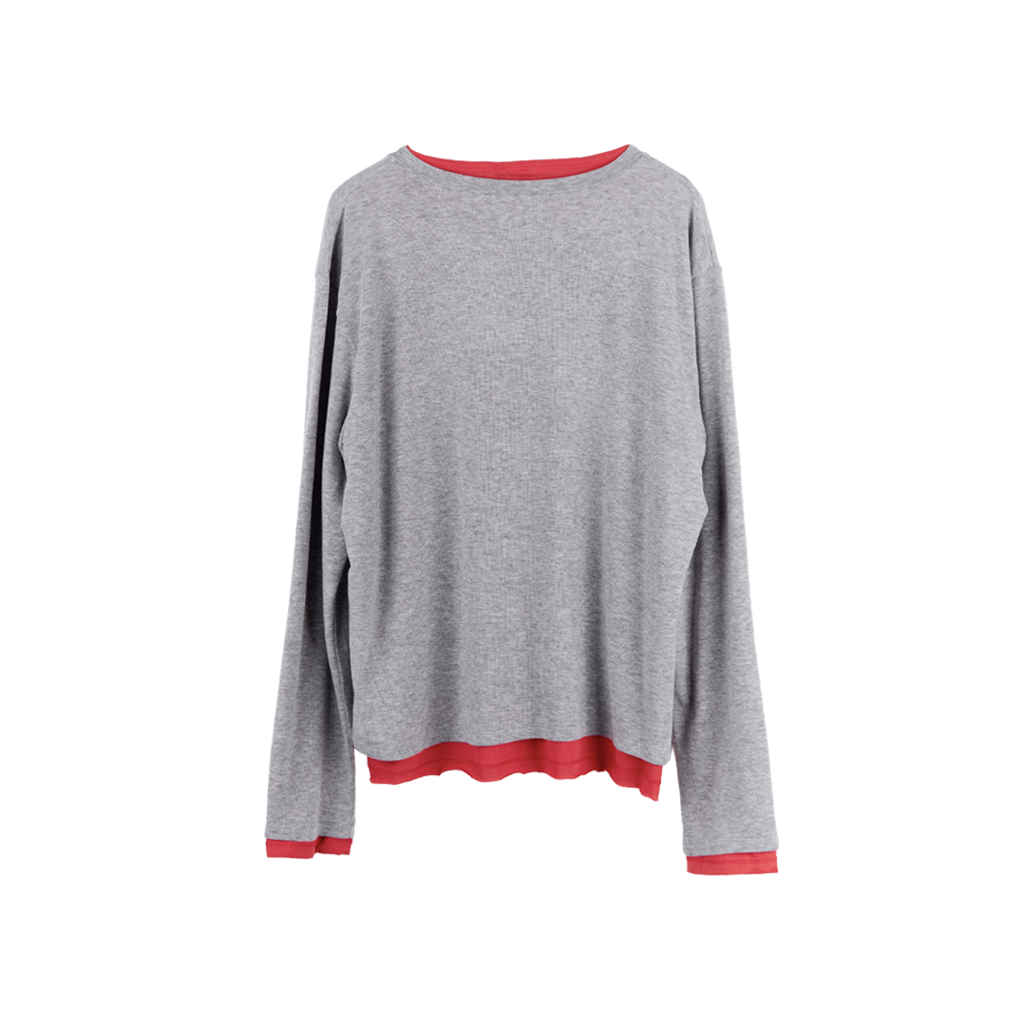Polyteru - V-Neck Knit Layered Long Sleeves Melange Gray + (Red) product image 2 | TRAB K-Fashion Australia