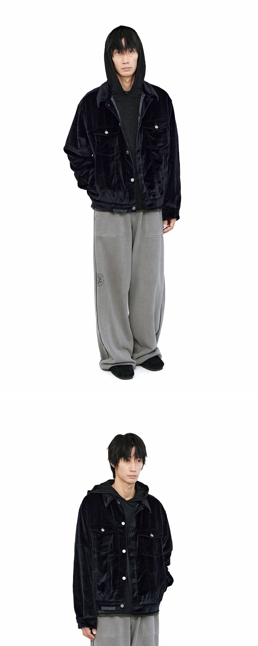 Polyteru - Velour Trucker Jacket (Black) product image 3 | TRAB K-Fashion Australia