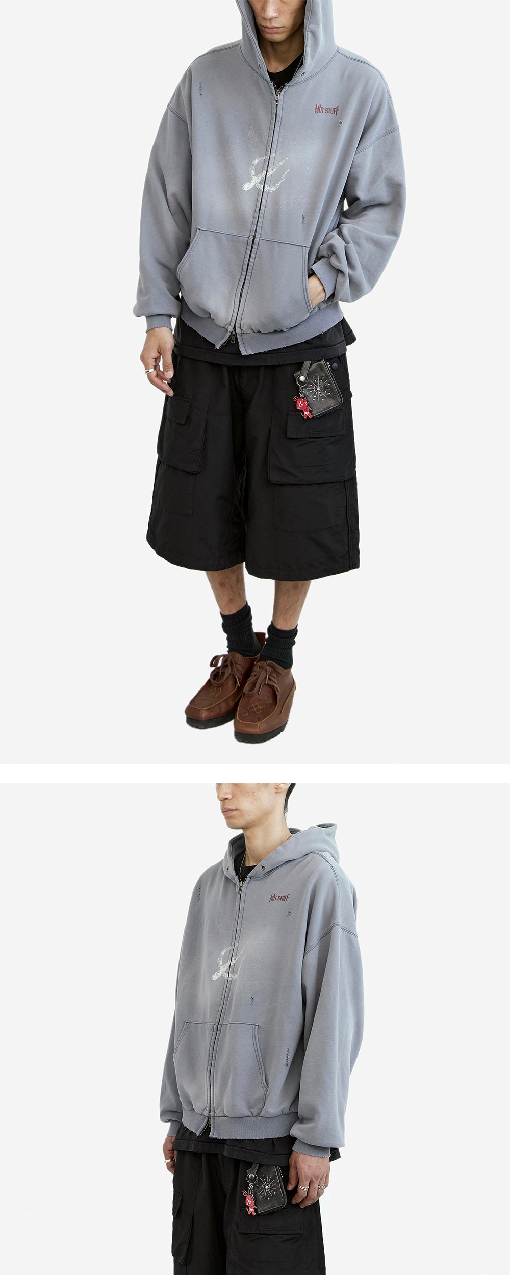 Polyteru - x Hot Stuff Zip Hoodie 'Spear' Hard (Washed Blue) product image 3 | TRAB K-Fashion Australia