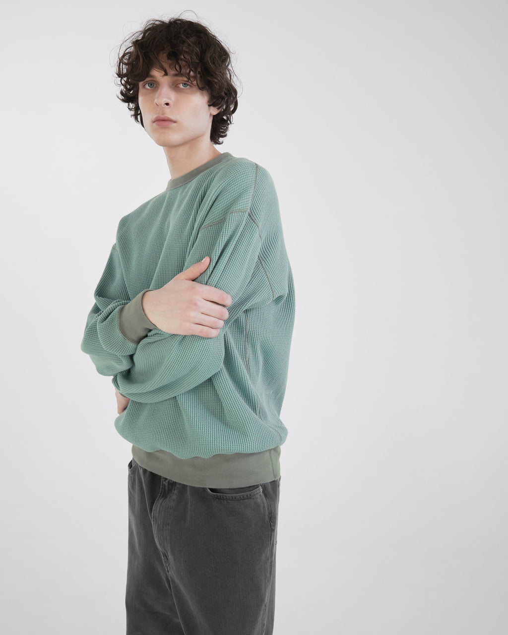Khakis - Waffle Crewneck (Dusty Teal) product image 6 | TRAB K-Fashion Australia