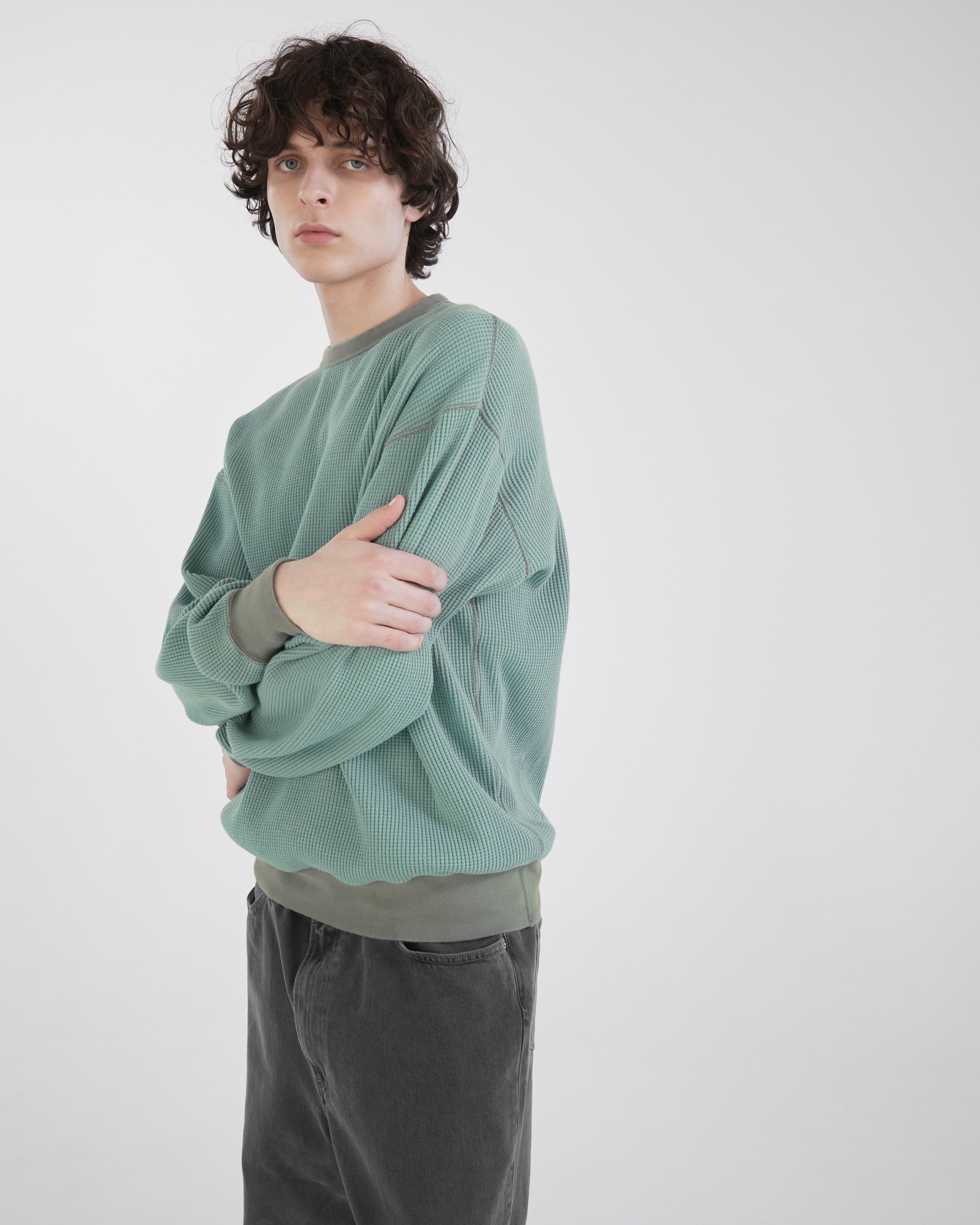 Khakis - Waffle Crewneck (Dusty Teal) product image 6 | TRAB K-Fashion Australia